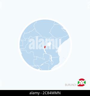 Map icon of Burundi. Blue map of Africa with highlighted Burundi in red color. Vector Illustration. Stock Vector