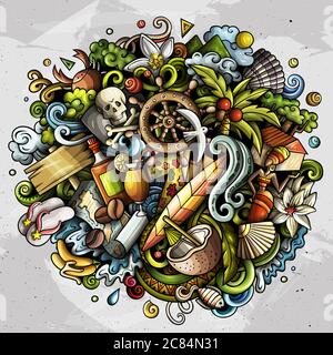 Haiti hand drawn cartoon doodles illustration. Funny design. Stock Vector