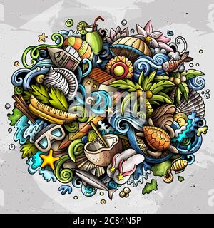 Seychelles hand drawn cartoon doodles illustration. Funny travel design. Stock Vector