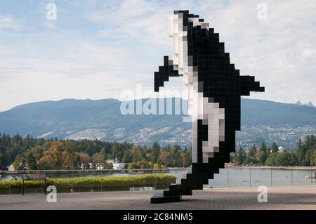 'Digital Orca' by Douglas Coupland, Jack Poole Plaza, Vancouver, British Columbia, Canada. Stock Photo