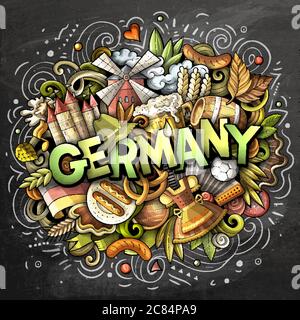 Germany hand drawn cartoon doodles illustration. Funny travel design. Stock Vector