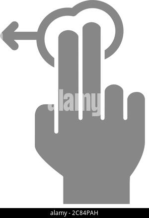 Tap with two fingers and swipe left grey icon. Touch screen hand gesture symbol Stock Vector