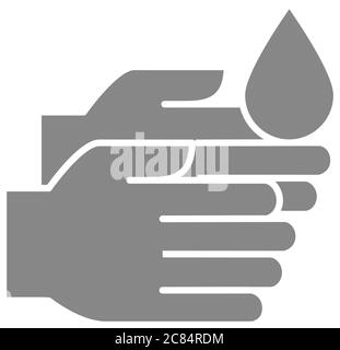 Cleaning hands with disinfectant grey icon. Cleaning supply, palms disinfection symbol Stock Vector