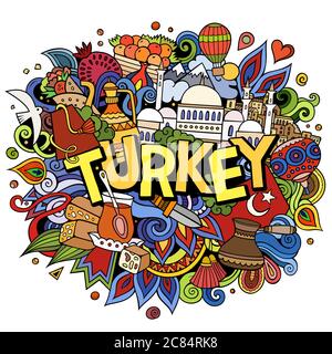Turkey hand drawn cartoon doodles illustration. Funny travel design. Stock Vector