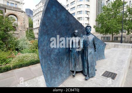 London, England, UK. Christ's Hospital Sculpture (Andrew F Brown: 2017) commemorating the hospital opened by King Edward VIII in 1552 to house, feed a Stock Photo