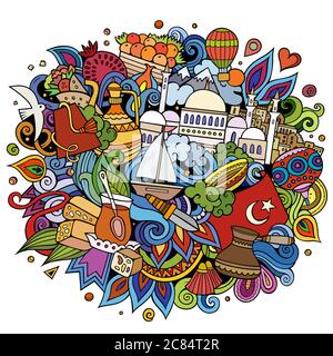 Turkey hand drawn cartoon doodles illustration. Funny travel design. Stock Vector