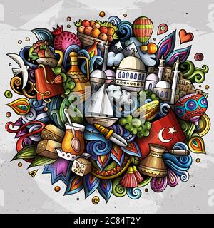 Turkey hand drawn cartoon doodles illustration. Funny travel design. Stock Vector