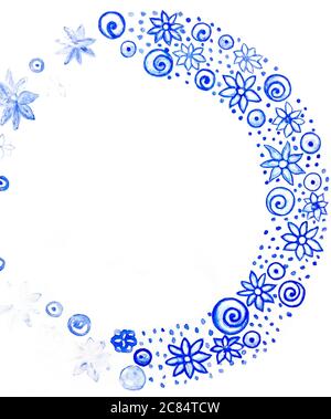 Watercolor doodle. Blue ribbon Stock Photo