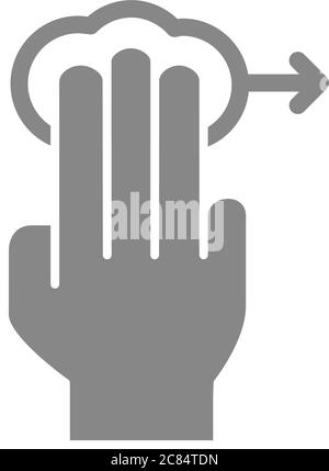 Tap with three fingers and swipe right grey icon. Multi touch screen fingers, 3x tap symbol Stock Vector