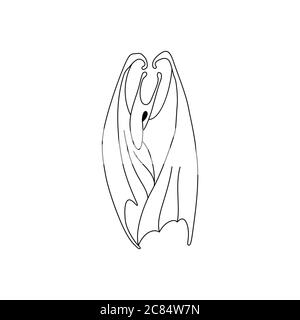 Vector illustration of imaginary animal with wings. Cartoon bat. Line art Stock Vector