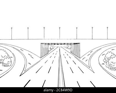 Overpass road graphic black white city landscape sketch illustration vector Stock Vector Image ...