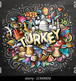 Turkey hand drawn cartoon doodles illustration. Funny travel design. Stock Vector