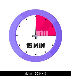 Fifteen minutes on analog clock face flat style design vector illustration Stock Vector