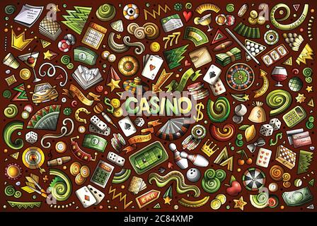 Colorful vector doodle cartoon set of Casino objects and symbols Stock Vector