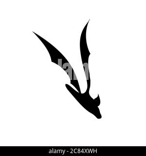 vector illustration of a black silhouette of a bat in flight Stock Vector