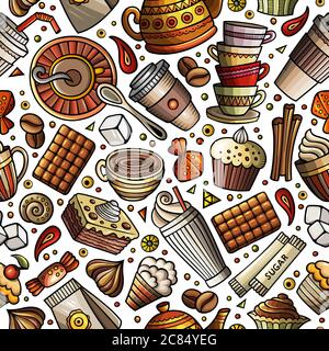 Cartoon coffee shop seamless pattern Stock Vector