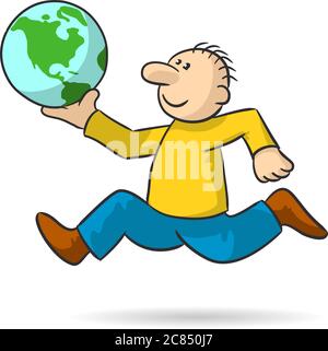 person running with the world in his hand Stock Vector