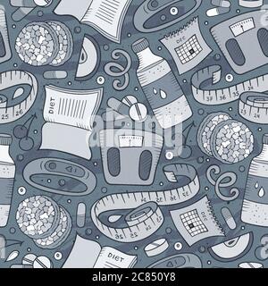Cartoon hand-drawn Diet food seamless pattern Stock Vector
