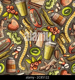 Cartoon hand-drawn Diet food seamless pattern Stock Vector