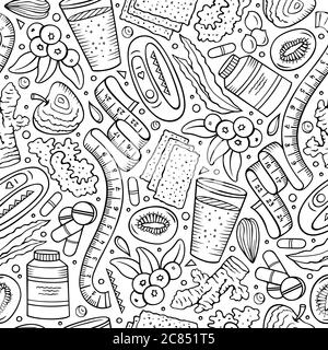 Cartoon hand-drawn Diet food seamless pattern Stock Vector
