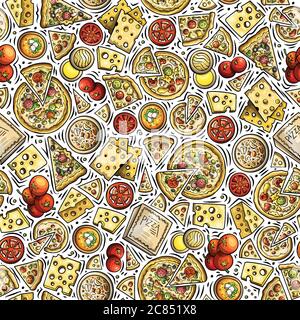 Cartoon cute hand drawn Pizza seamless pattern. Stock Vector