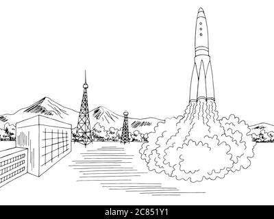 Rocket Launch Black White Illustration Stock Photos and Images - 123RF