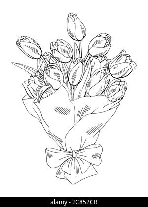 Tulip flower graphic black white isolated bouquet sketch illustration vector Stock Vector