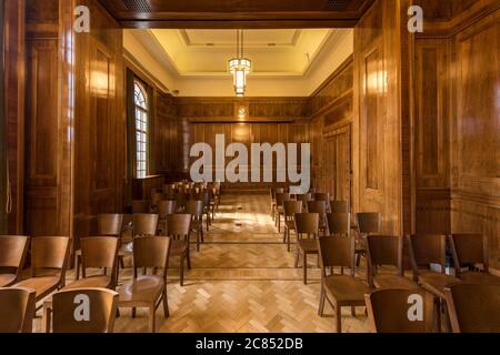 Committee room with timber panelling. Hackney Town Hall, London, United ...