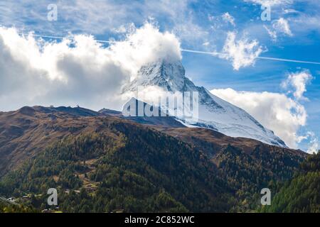 Sunset over mountain Matterhorn in Swiss Alps, Switzerland Stock Photo