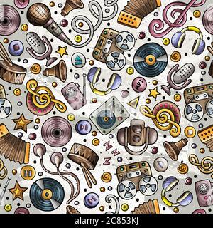 Cartoon hand-drawn musical instruments seamless pattern Stock Vector