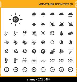 Weather and map. Isolated icon set. Glyph vector illustration Stock Vector