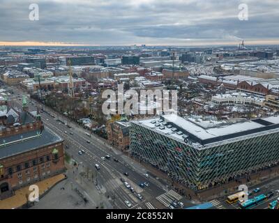 Copenhagen Denmark - December 23 2018: An aerial picture of the centre of Copenhagen, showing the entrance to Tivoli gardens amusement park Stock Photo