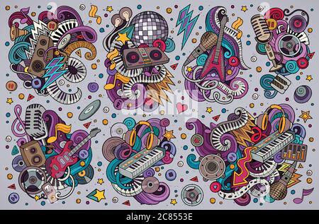 Vector doodles set of music combinations of objects Stock Vector Image ...