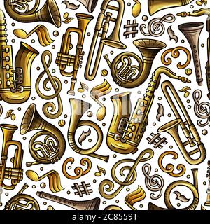 Cartoon hand-drawn Classic music seamless pattern Stock Vector