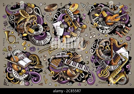 Vector doodles cartoon set of classical musical instruments objects ...