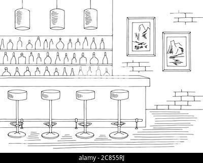 Sketch of cafe interior Young people are sitting and drinking coffee by bar  counter Modern cafe concept Vector illustration Stock Vector  Adobe  Stock