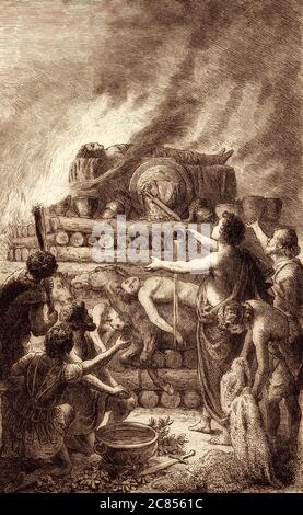 Patroclus cremated on a funeral pyre, Greek mythology Stock Photo - Alamy