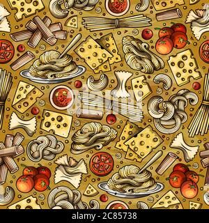 Cartoon cute hand drawn Italian food seamless pattern. Stock Vector