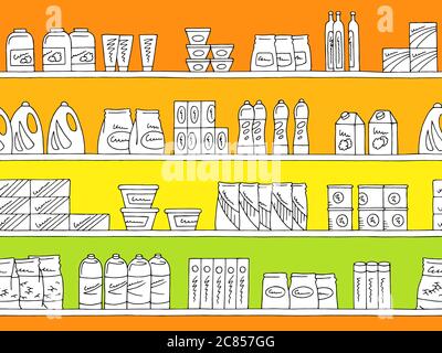 Shelves graphic seamless pattern color background sketch illustration vector Stock Vector