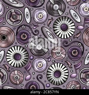 Cartoon hand-drawn Disco music seamless pattern Stock Vector