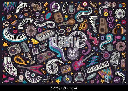 Vector doodles cartoon set of disco music objects combinations Stock ...