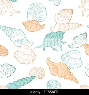 Shell graphic color seamless pattern background sketch illustration vector Stock Vector