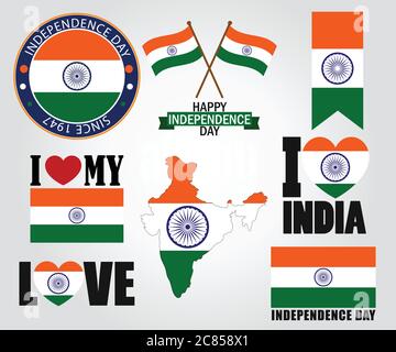 Happy independence day India vector illustration.Indian Independence Day concept with text 15th August.Flag designs. Stock Vector