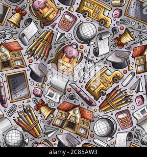 Cartoon hand-drawn Back to School seamless pattern Stock Vector