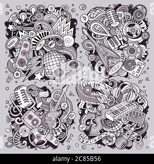 Vector doodles set of music combinations of objects Stock Vector Image ...