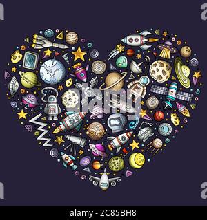 Set of Spacel cartoon doodle objects Stock Vector