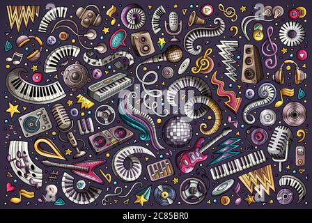 Vector doodles cartoon set of disco music objects combinations Stock ...