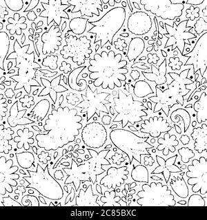 Cartoon cute hand drawn Spring seamless pattern. Stock Vector