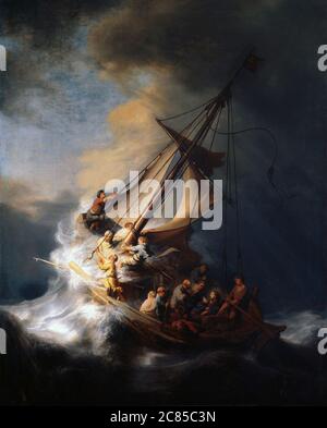 Jesus at Storm on the Galilee Sea by Rembrandt Van Rijn 1633. the Isabella Stewart Gardner Museum in Boston, USA. (theft -1990) Stock Photo