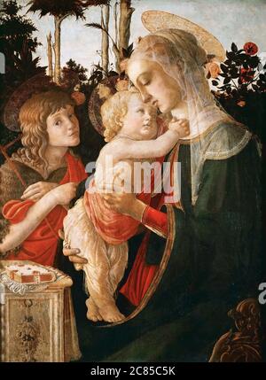 the Madonna and Child with Young St. John Baptist by Sandro Botticelli 1468. Louvre Museum in Paris, France Stock Photo